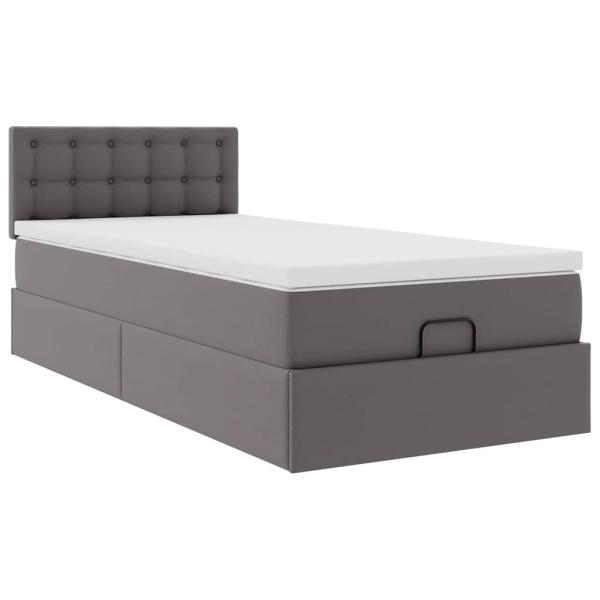 Ottoman-Bett mit Matratzen & LEDs Grau 90x190 cm Kunstleder