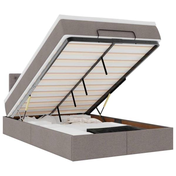 Ottoman-Bett mit Matratze & LEDs Taupe 120x200 cm Stoff