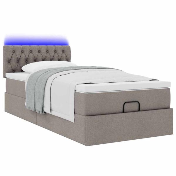 Ottoman-Bett mit Matratze & LEDs Taupe 80x200 cm Stoff