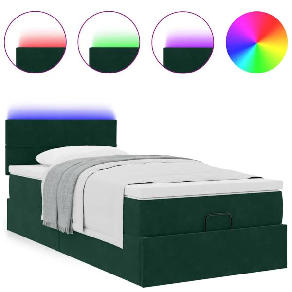 Ottomane Bett mit Matratze & LEDs Dunkelgrün 80x200 cm Samt