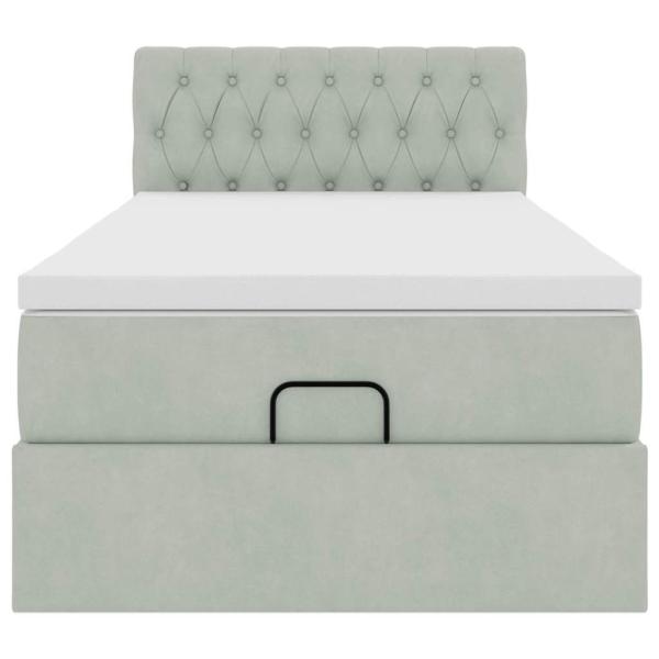 Ottoman-Bett mit Matratze & LEDs Hellgrau 90x190 cm Samt
