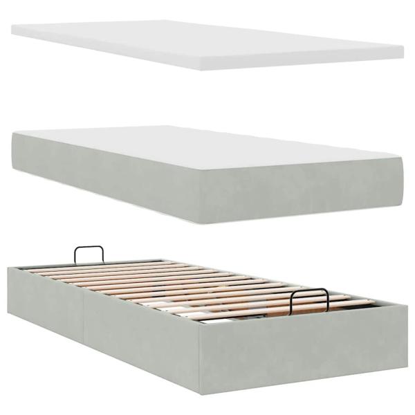 Ottoman-Bett mit Matratze & LEDs Hellgrau 90x190 cm Samt