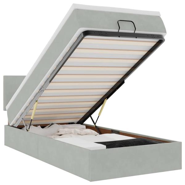 Ottoman-Bett mit Matratze & LEDs Hellgrau 90x190 cm Samt