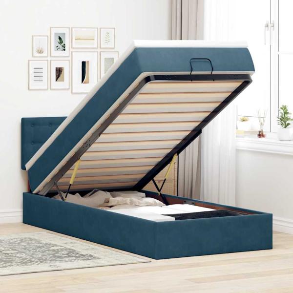 ARDEBO.de - Ottoman-Bett mit Matratze & LEDs Dunkelblau 90x190 cm Samt
