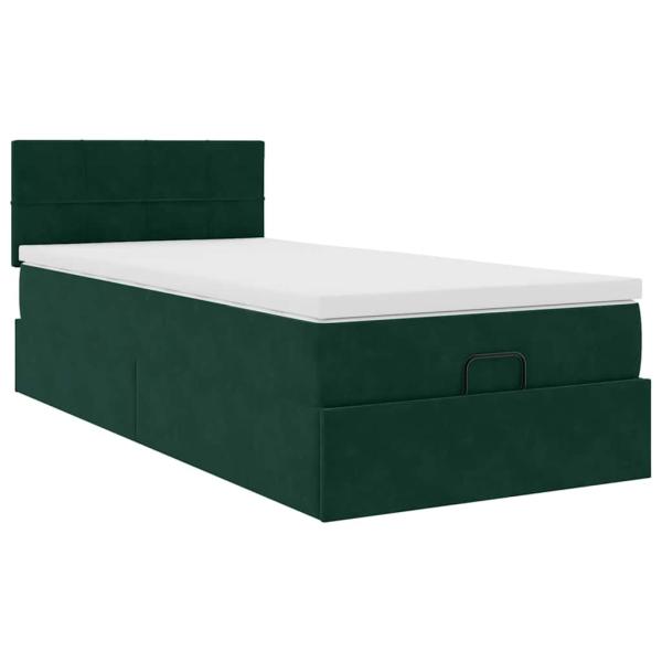 Ottoman-Bett mit Matratze & LEDs Dunkelgrün 90x190 cm Samt