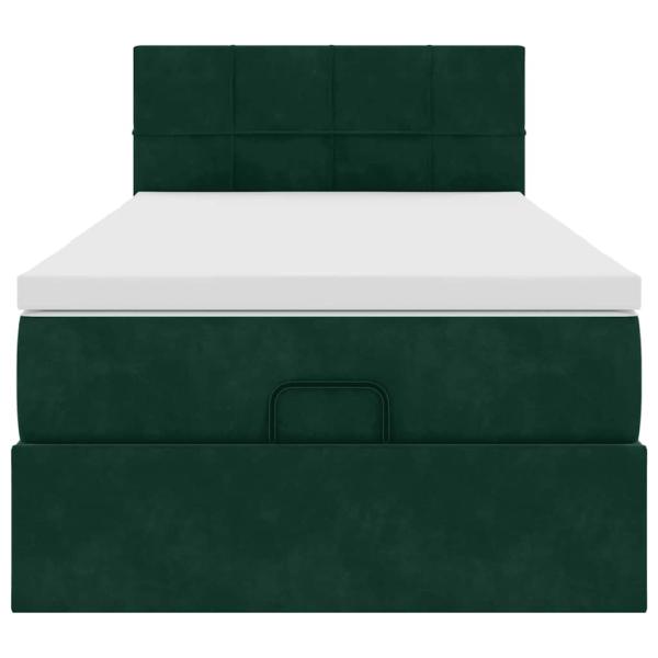 Ottoman-Bett mit Matratze & LEDs Dunkelgrün 90x190 cm Samt