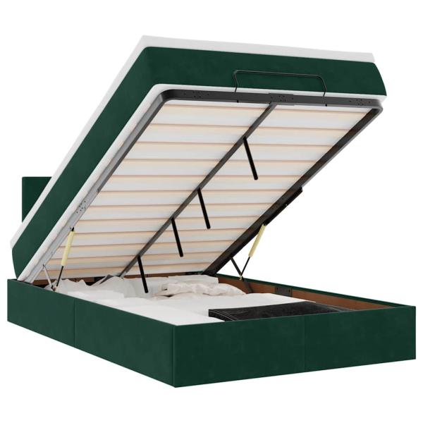 Ottomane Bett mit Matratze & LEDs Dunkelgrün 120x190 cm Samt