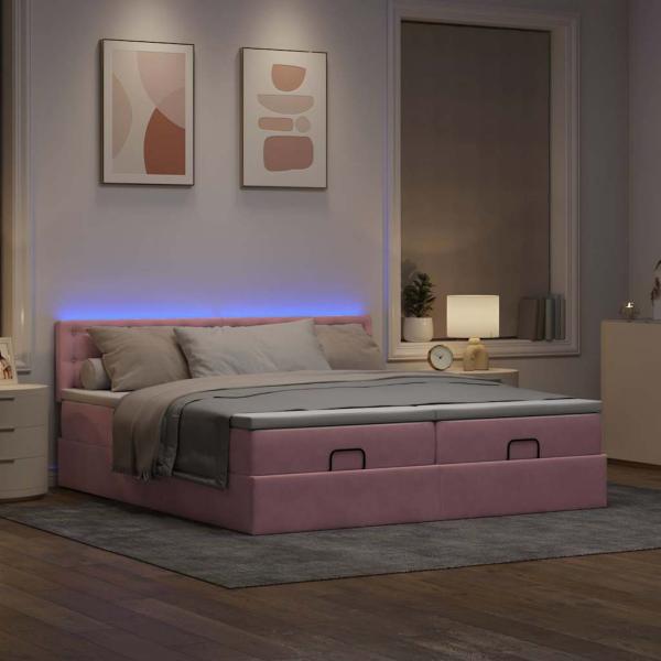 Ottoman-Bett mit Matratzen & LEDs Rosa 160x200 cm Samt
