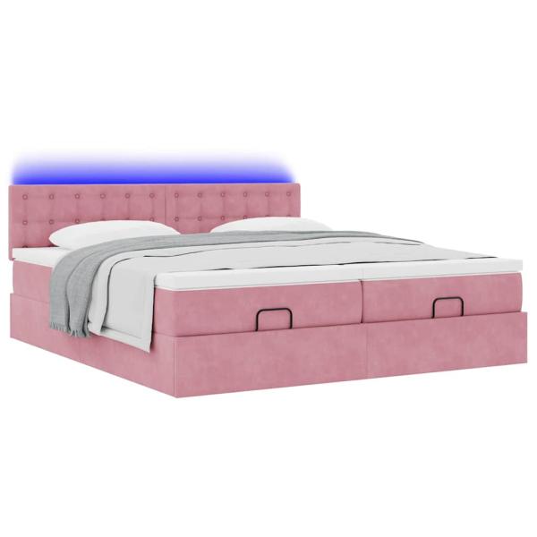 Ottoman-Bett mit Matratzen & LEDs Rosa 160x200 cm Samt