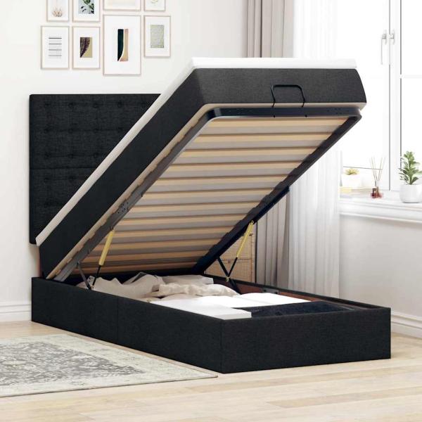 ARDEBO.de - Ottoman-Bett mit Matratze Schwarz 90x190 cm Stoff