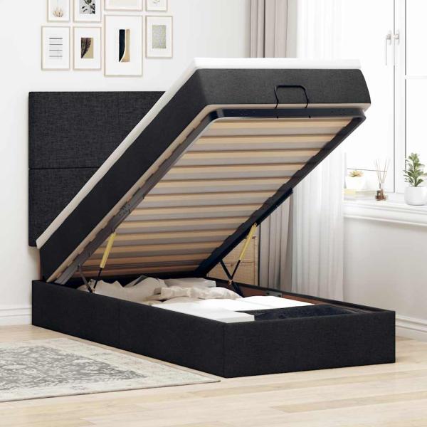 ARDEBO.de - Ottoman-Bett mit Matratze Schwarz 90x190 cm Stoff