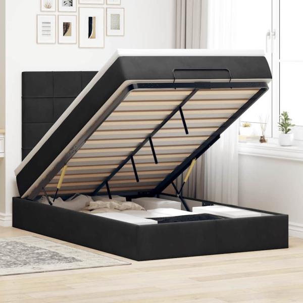 ARDEBO.de - Ottoman-Bett mit Matratzen Schwarz 120x190 cm Samt