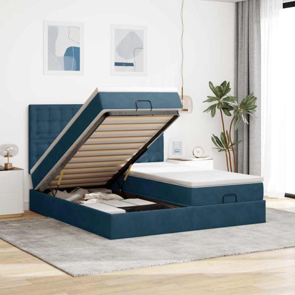 ARDEBO.de - Ottoman-Bett mit Matratzen Dunkelblau 160x200 cm Samt