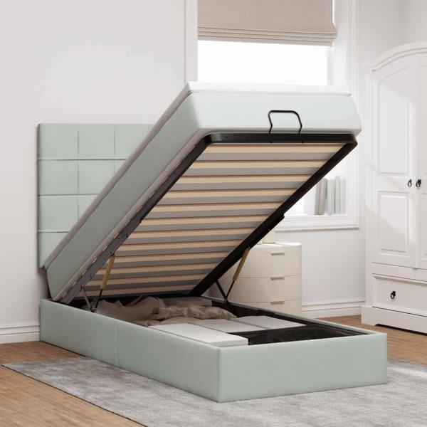 ARDEBO.de - Ottoman-Bett mit Matratzen & LEDs Hellgrau 90x190 cm Samt
