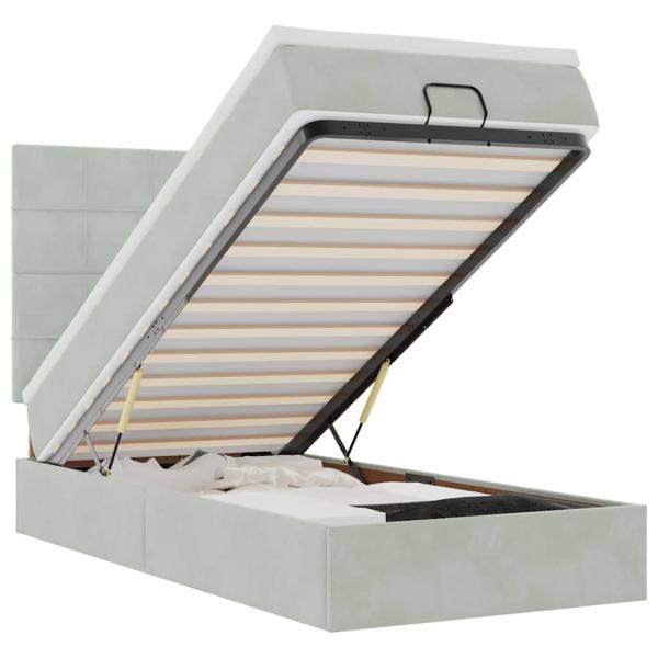 Ottoman-Bett mit Matratzen & LEDs Hellgrau 90x190 cm Samt