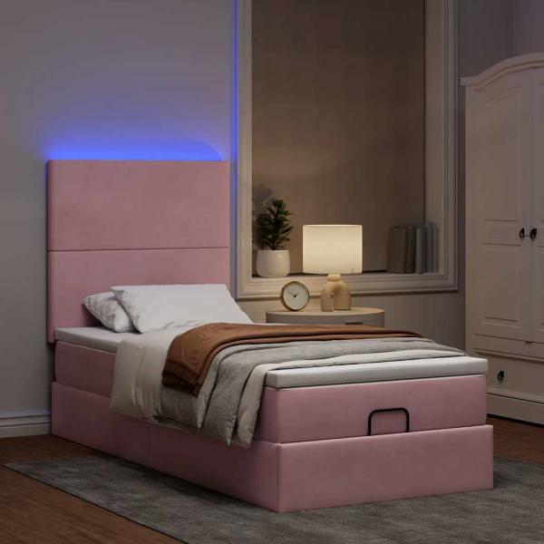 Ottoman-Bett mit Matratzen & LEDs Rosa 80x200 cm Samt