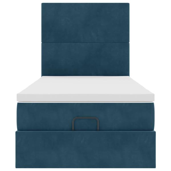 Ottoman-Bett mit Matratzen & LEDs Dunkelblau 90x190 cm Samt