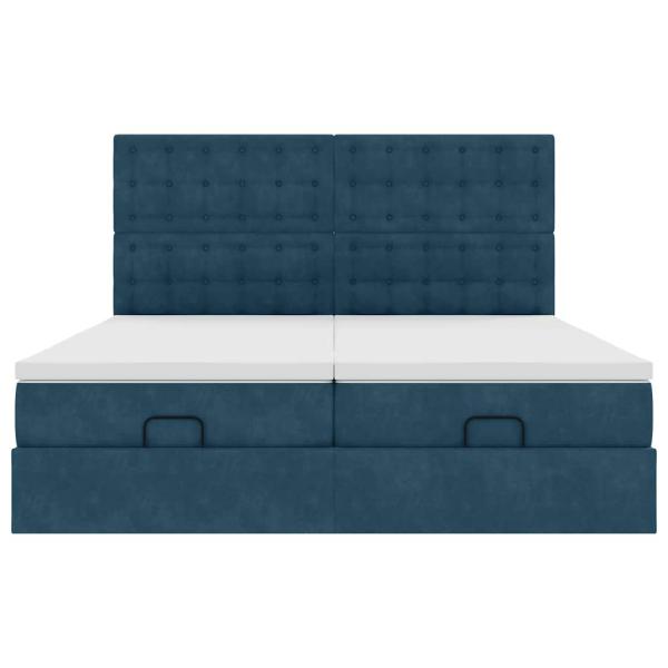 Ottoman-Bett mit Matratzen & LEDs Dunkelblau 160x200 cm Samt