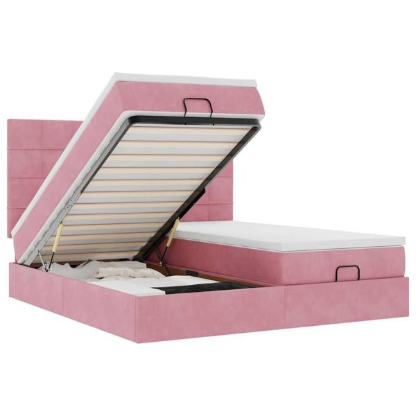 Ottoman-Bett mit Matratzen & LEDs Rosa 160x200 cm Samt