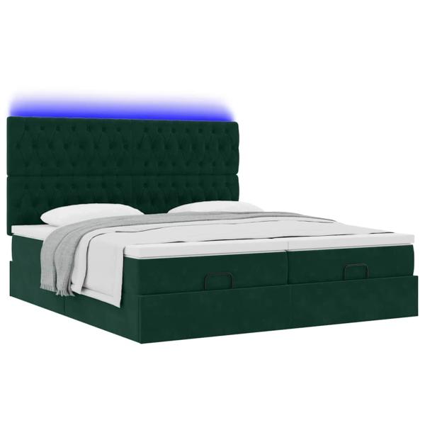 Ottoman-Bett mit Matratzen & LEDs Dunkelgrün 160x200 cm Samt