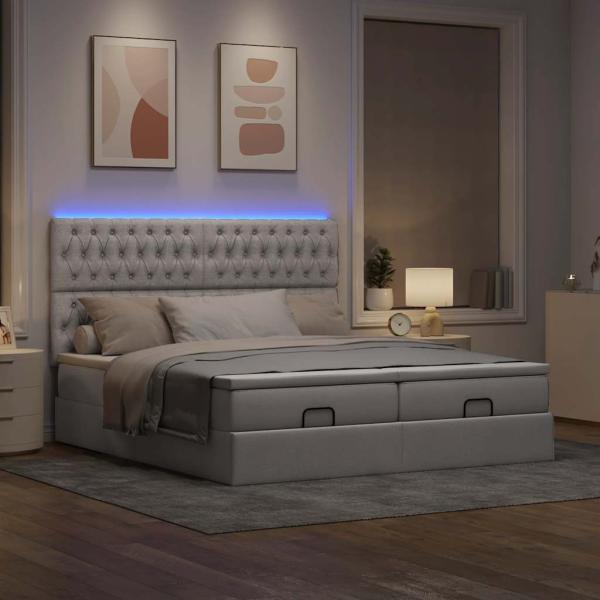 Ottoman-Bett mit Matratzen & LEDs Taupe 180x200 cm Stoff