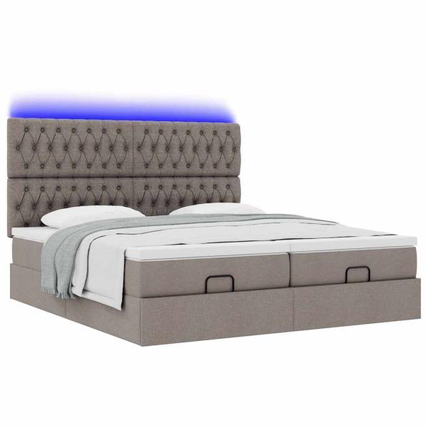 Ottoman-Bett mit Matratzen & LEDs Taupe 180x200 cm Stoff