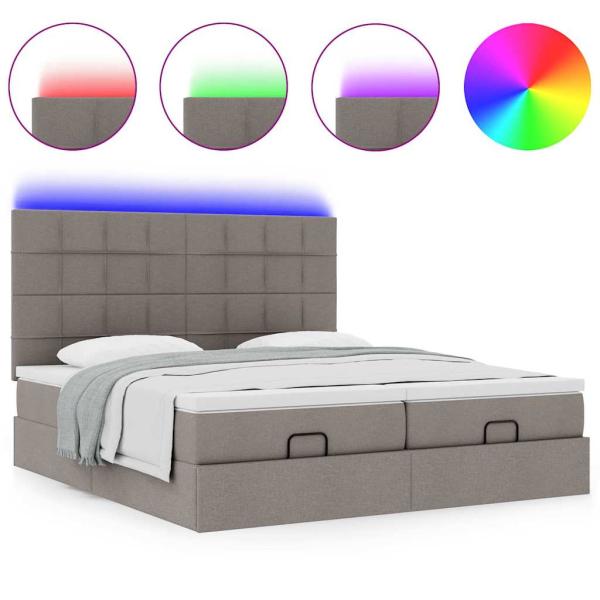 Ottoman-Bett mit Matratzen & LEDs Taupe 180x200 cm Stoff