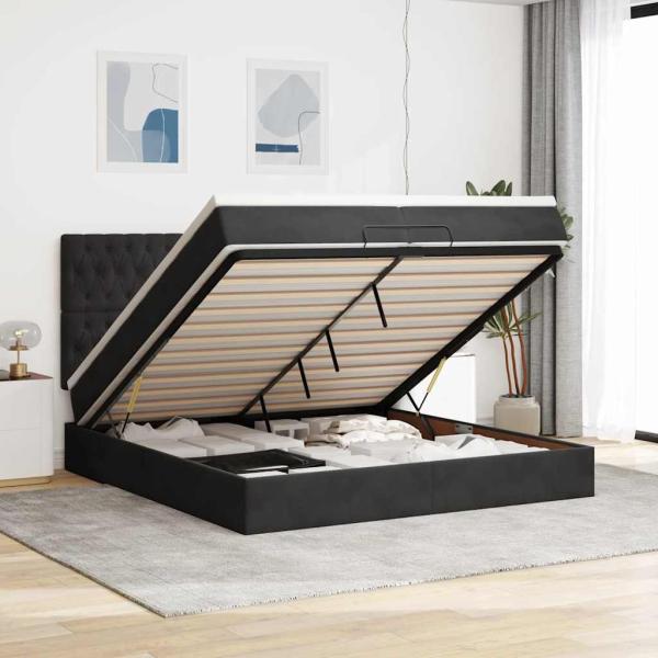 ARDEBO.de - Ottoman-Bett mit Matratzen & LEDs Schwarz 200x200 cm Samt