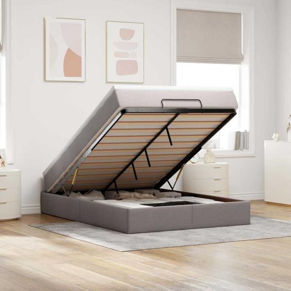 ARDEBO.de - Ottoman-Bett mit Matratze Taupe 140x190 cm Stoff