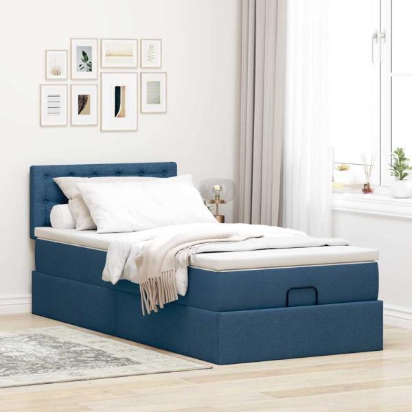 Ottoman-Bett mit Matratze Blau 80x200 cm Stoff