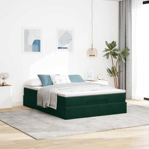 Ottoman-Bett mit Matratze Dunkelgrün 140x190 cm Samt