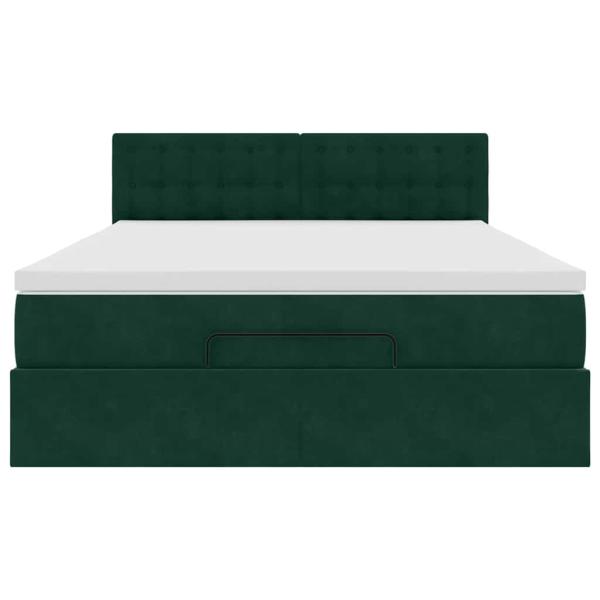Ottoman-Bett mit Matratze & LEDs Dunkelgrün 140x190 cm Samt