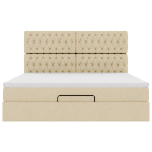 Ottoman-Bett mit Matratze & LEDs Creme 160x200 cm Stoff