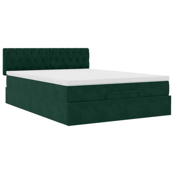 Ottoman-Bett mit Matratze & LEDs Dunkelgrün 140x190 cm Samt