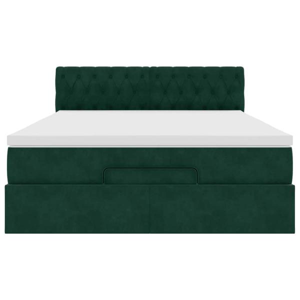 Ottoman-Bett mit Matratze & LEDs Dunkelgrün 140x190 cm Samt