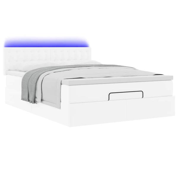 Ottoman-Bett mit Matratzen & LEDs Reinweiß 140x190cm Kunstleder