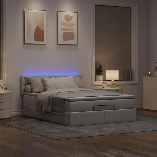 Ottomanische Bett mit Matratze & LEDs Taupe 140x190 cm Stoff