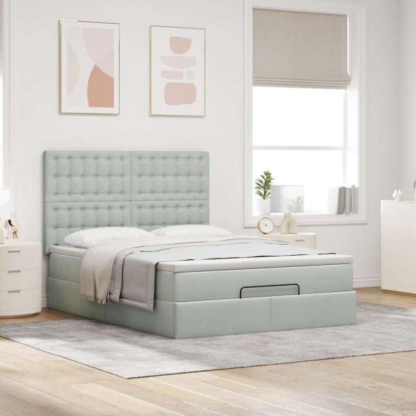 Ottoman-Bett mit Matratzen Hellgrau 140x190 cm Samt