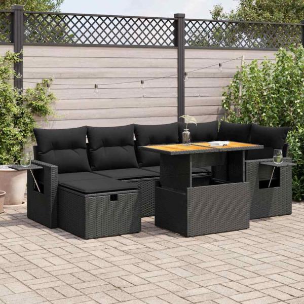 ARDEBO.de - 8-tlg. Garten-Sofagarnitur mit Kissen Schwarz Poly Rattan