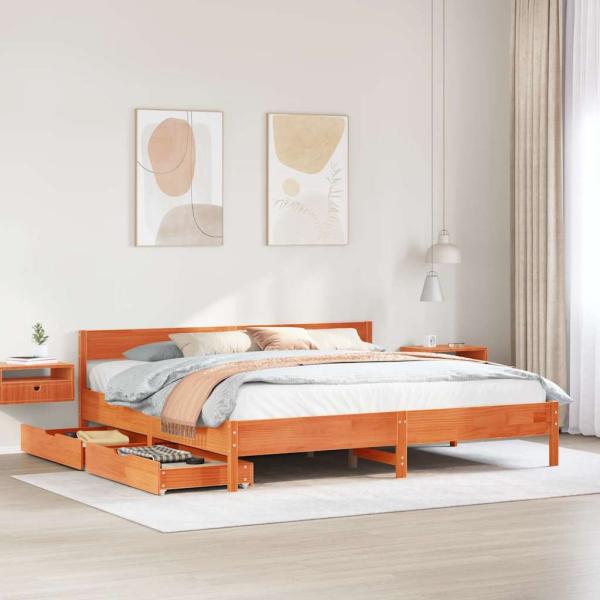 ARDEBO.de - Massivholzbett ohne Matratze Wachsbraun 160x200 Kiefernholz