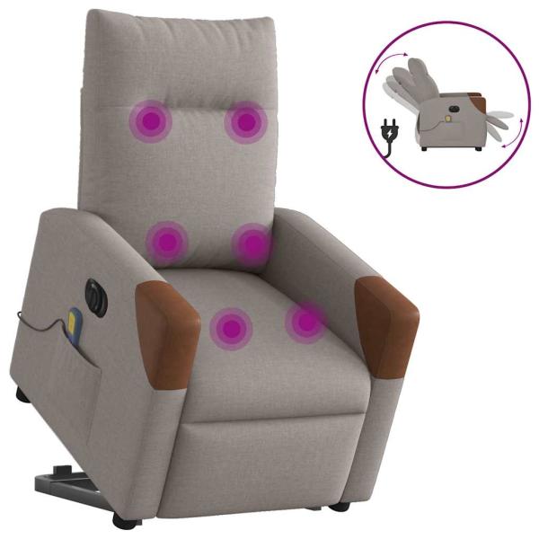 ARDEBO.de - Elektrischer Massagesessel mit Aufstehhilfe Taupe Stoff