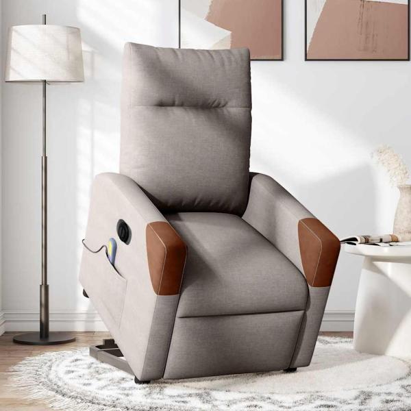 Elektrischer Massagesessel mit Aufstehhilfe Taupe Stoff