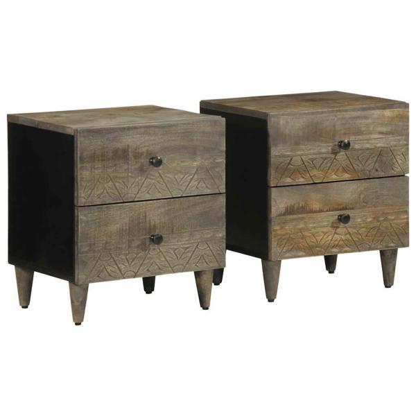 ARDEBO.de - Nachttische 2 Stück Hellgrau 40x33x46 cm Massivholz Mango