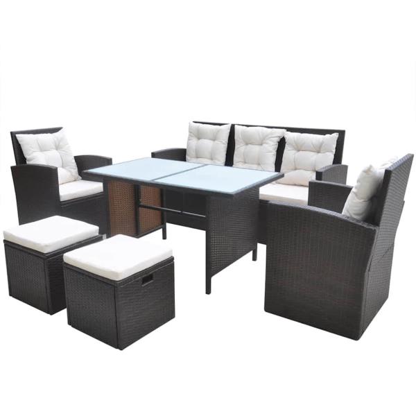 6-tlg. Garten-Essgruppe mit Kissen Poly Rattan Braun