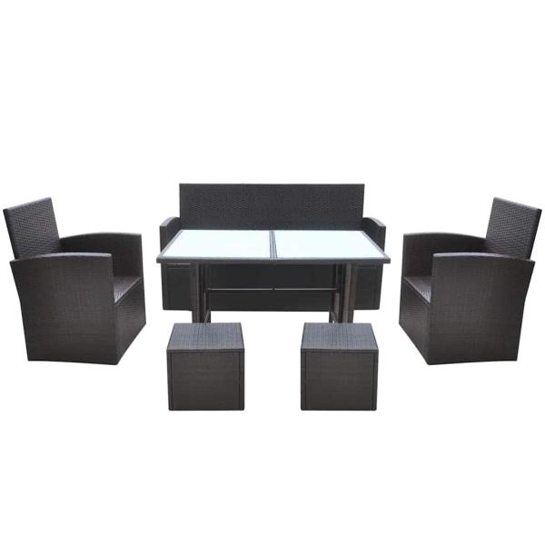 6-tlg. Garten-Essgruppe mit Kissen Poly Rattan Braun
