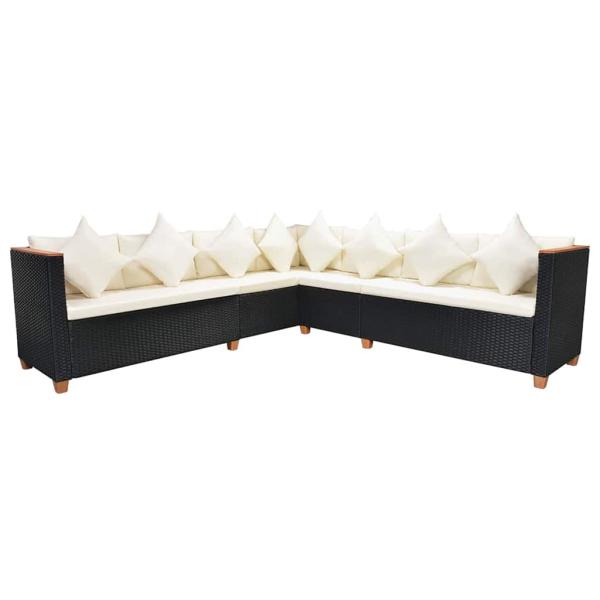 7-tlg. Garten-Lounge-Set mit Auflagen Poly Rattan Schwarz