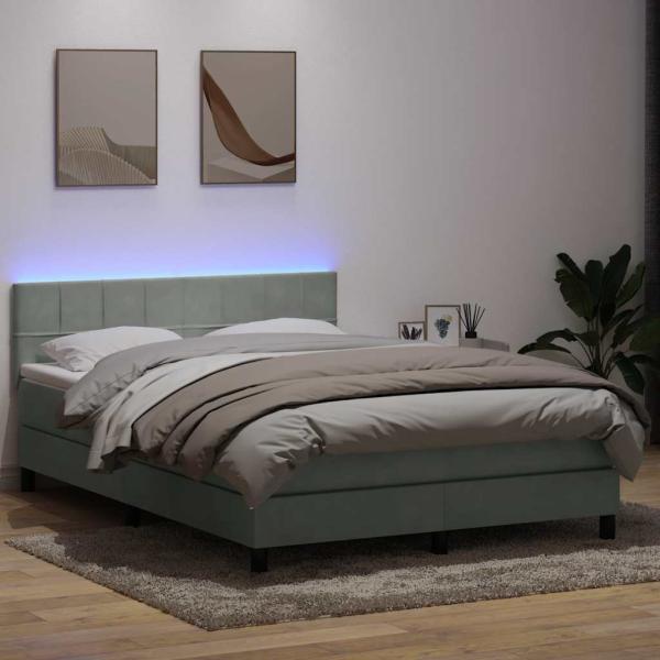ARDEBO.de - Boxspringbett mit Matratze & LED Hellgrau 160x210 cm Samt