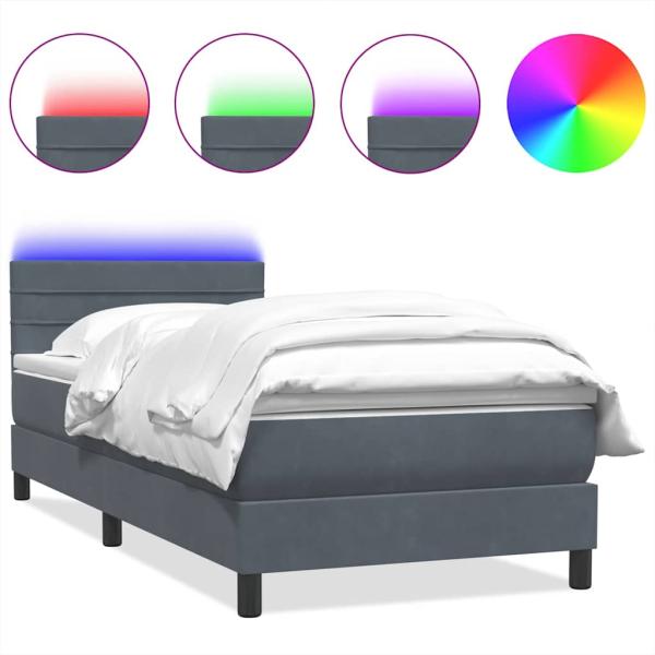 Boxspringbett mit Matratze & LED Dunkelgrau 80x210 cm Samt