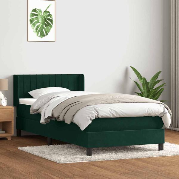 ARDEBO.de - Boxspringbett mit Matratze Dunkelgrün 80x220 cm Samt