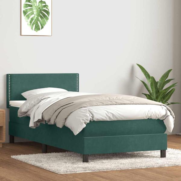 ARDEBO.de - Boxspringbett mit Matratze Dunkelgrün 80x220 cm Samt